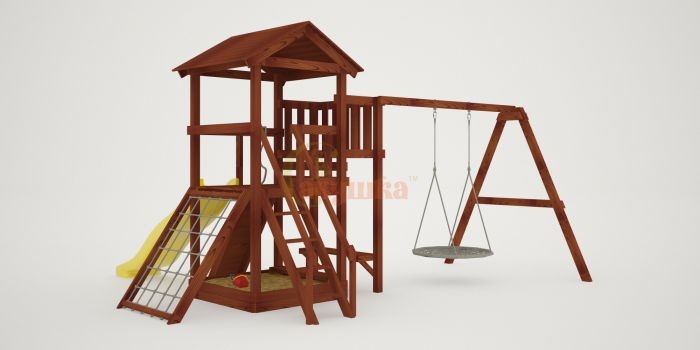 Детская площадка Савушка Мастер 2 с качелями Гнездо - Махагон